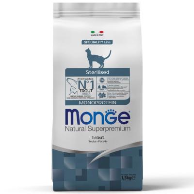 Monge Cat Monoprotein Sterilised Корм для стерилизованных кошек с форелью 1,5кг
