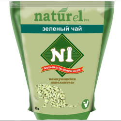 N1 Комкующийся древесный наполнитель Зеленый чай 4,5л лицо