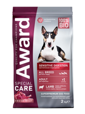 AWARD SPECIAL CARE Корм для собак с чувствительным пищеварением со свежим мясом ягненка 2кг