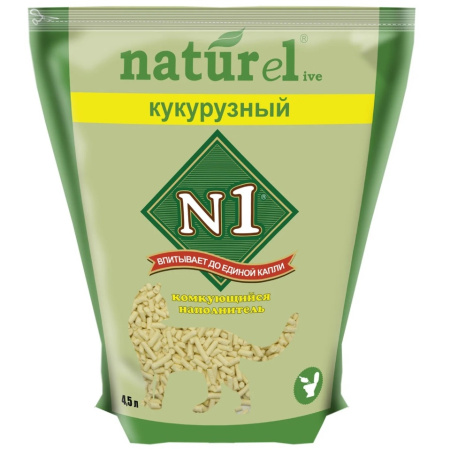 N1 комкующийся наполнитель Кукурузный 4,5л лицо