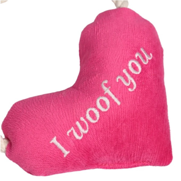 3Mr.Kranch для собак мелких и средних пород Сердечко с канатом и пищалкой 15х12х4см, розовое